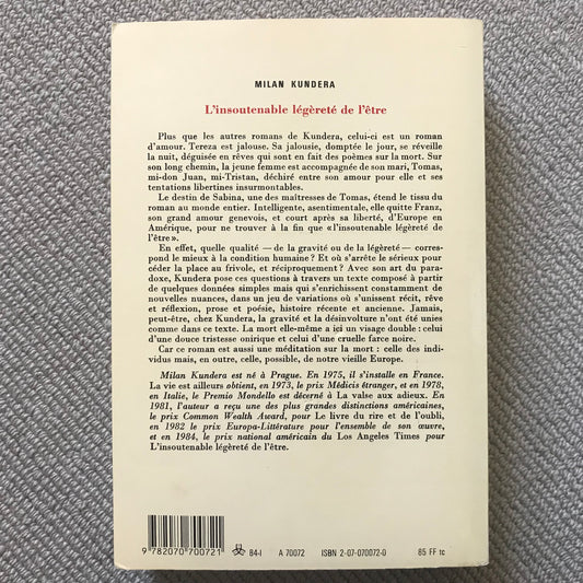 Kundera, Milan - L’insoutenable légèreté de l’être