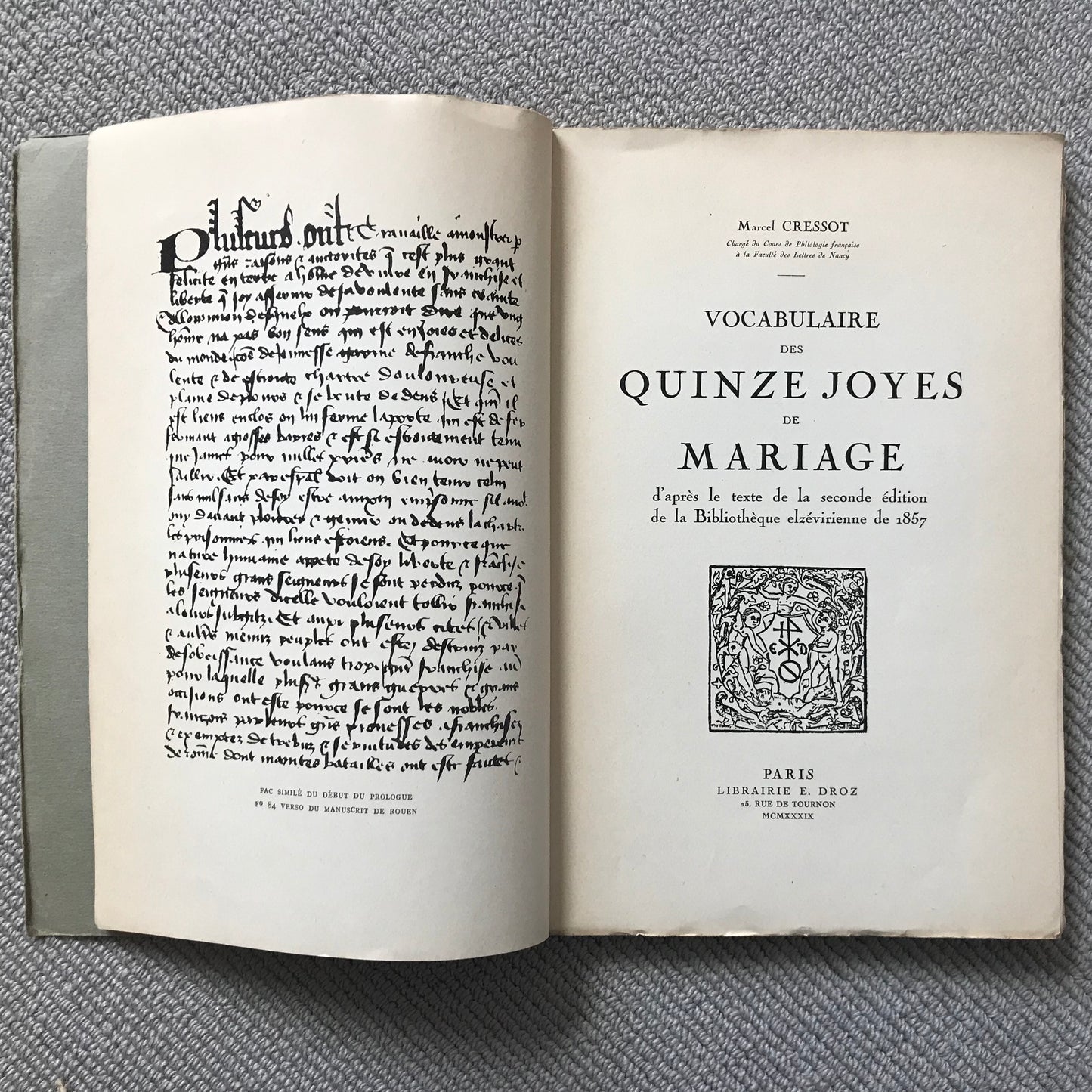 Cressot, Marcel - Vocabulaire des Quinze Joyes de Mariage