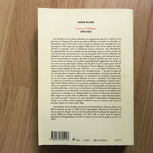 Blixen, Karen - Lettre d’Afrique