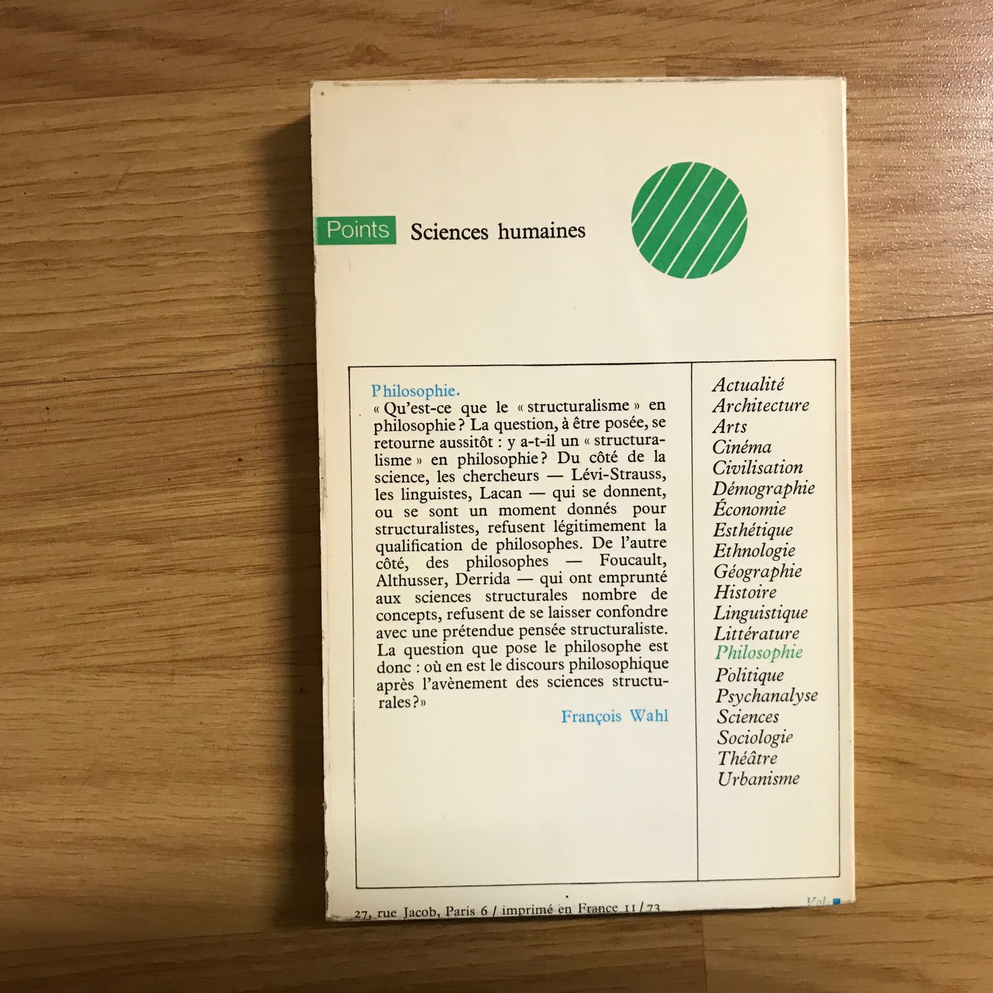 Wahl, François - La philosophie, qu’est-ce que le structuralisme ?
