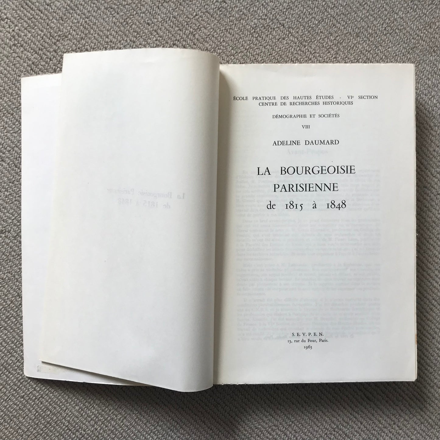 Daumard, A. - La bourgeoisie parisienne de 1815 à 1848
