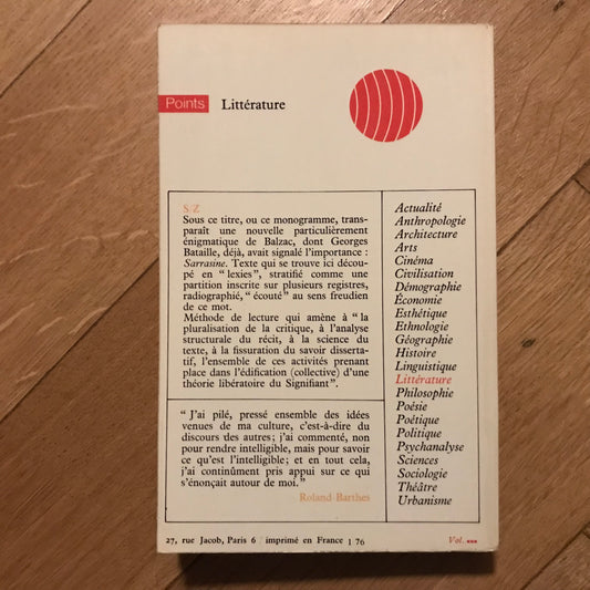 Barthes, Roland - S/Z