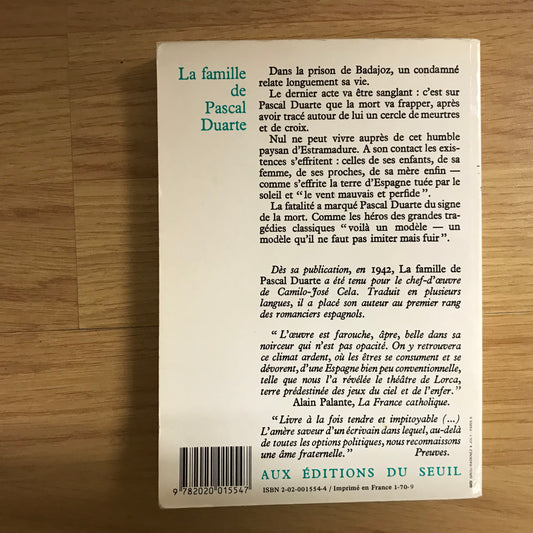 Cela, Camilo-José - La famille de Pascal Duarte