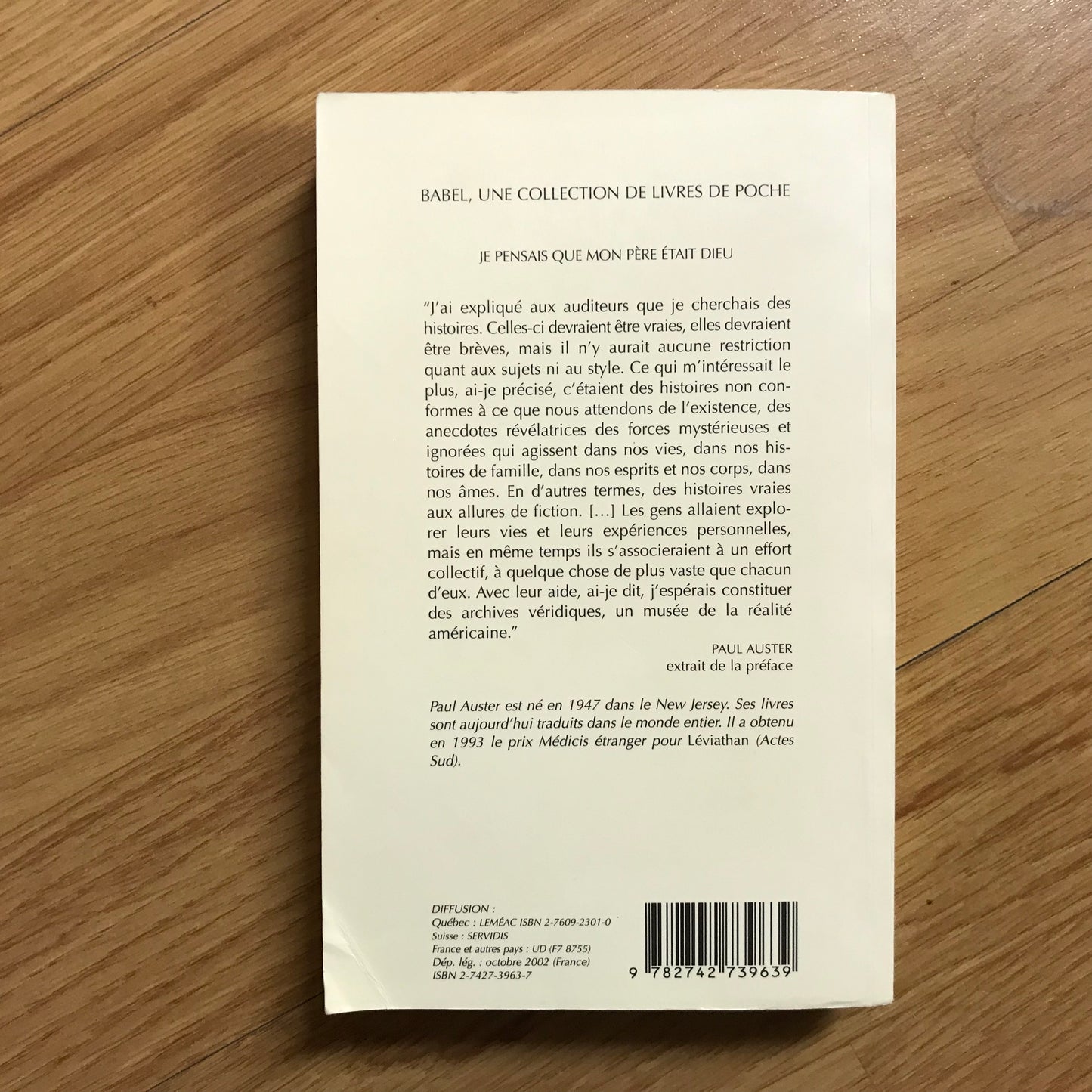 Auster, Paul (compositeur de l’anthologie) - Je pensais que mon père était Dieu