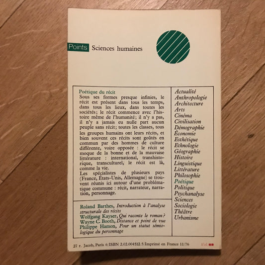 Barthes, Kayser, Booth & Hamon - Poétique du récit