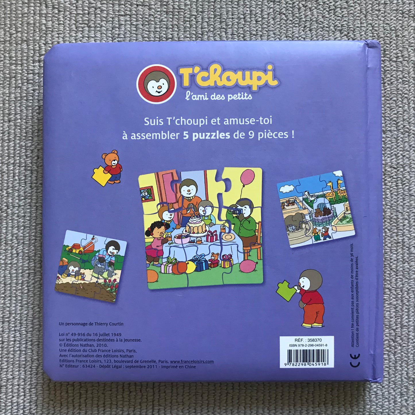T’choupi le livre puzzle (5 puzzles de 3 pièces)