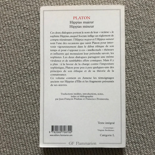 Platon - Hippias majeur Hippias mineur